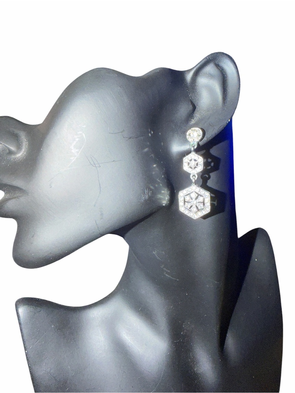 VTG Art Deco revival geometric pave rhinestone/CZ chandelier earrings